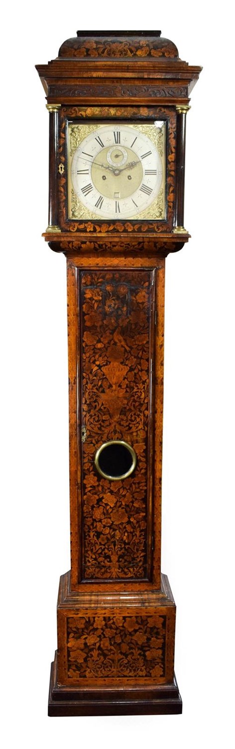 Lot 425 - <> A Walnut Marquetry Eight Day Longcase Clock, signed Hen Massy, London, circa 1700, caddied...