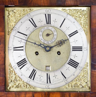 Lot 425 - <> A Walnut Marquetry Eight Day Longcase Clock, signed Hen Massy, London, circa 1700, caddied...