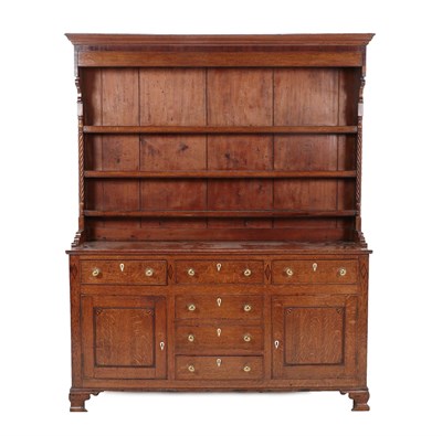 Lot 429 - A Late George III Oak and Pine-Lined Dresser and Rack, the moulded cornice above a crossbanded...