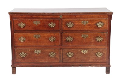 Lot 443 - <> A George III Oak Mule Chest, late 18th century, the moulded hinged lid enclosing a candle...