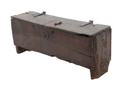 Lot 445 - A 16th Century Six Plank Chest, with iron hinges and solid lockplate, 132cm by 39cm by 55cm old...