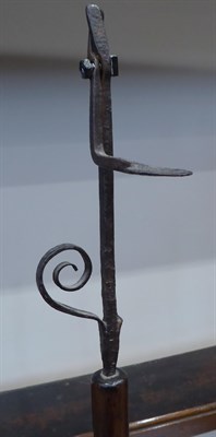 Lot 456 - An 18th Century Oak and Iron Rushnip Holder, on a turned base, 97cm high; and A Smaller...
