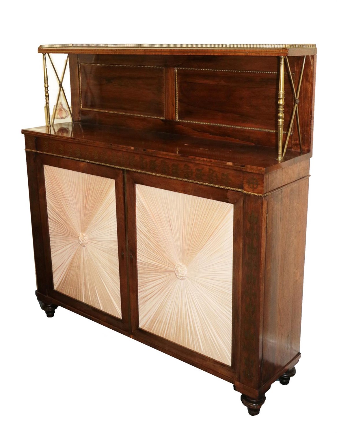 Lot 471 - A Regency Rosewood and Brass Inlaid Chiffonier, early 19th century, the superstructure with...