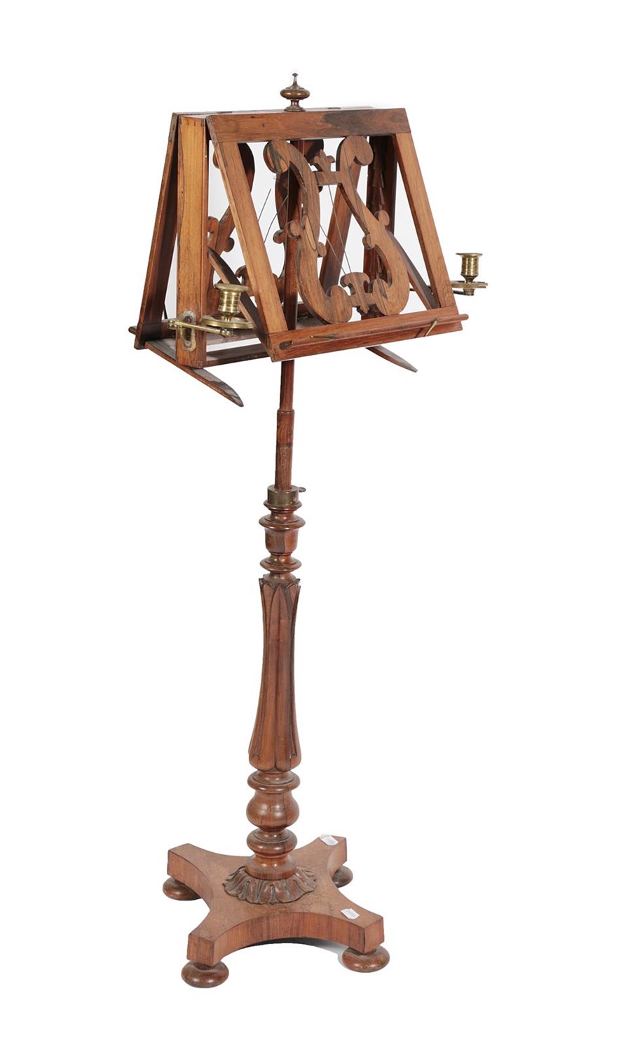 Lot 476 - An Early Victorian Rosewood Duet Stand, mid 19th century, with lyre shaped supports on an...