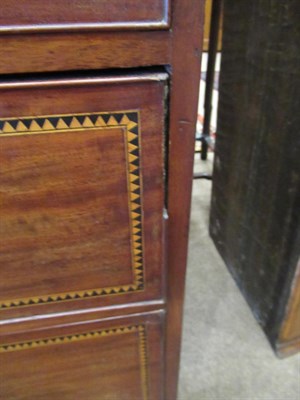 Lot 482 - A Late George III Mahogany, Marquetry and Parquetry Decorated Linen Press, early 19th century,...
