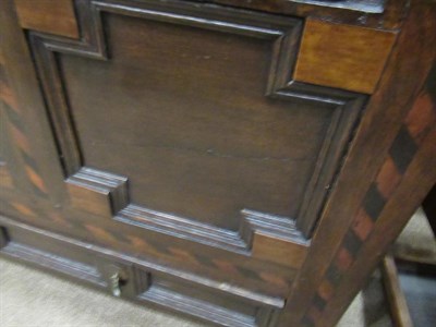 Lot 487 - <> A Joined Oak Chest, late 17th century, the later moulded hinged lid above a vine decorated...
