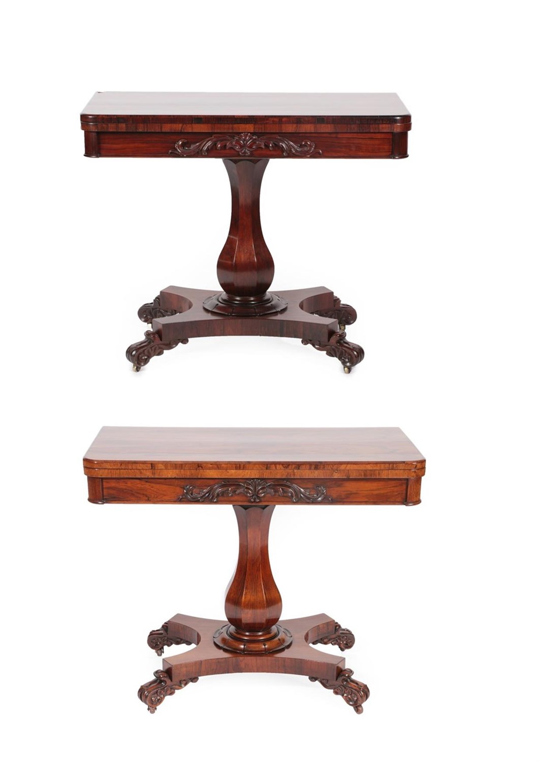Lot 488 - <> A Matched Pair of Victorian Rosewood Foldover Card Tables, circa 1850, the rectangular...