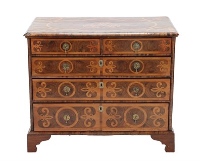 Lot 501 - A William & Mary Walnut, Oyster and Marquetry Inlaid  Straight Front Chest, late 17th century,...