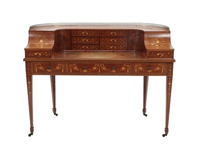 Lot 506 - {} A Late Victorian Mahogany and Marquetry Inlaid Carlton House Style Desk, circa 1900, with...