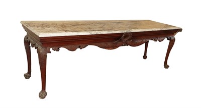 Lot 509 - ^ An Irish George II Style Carved Padouk Wood and Marble Top Serving Table, the moulded grey...