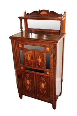 Lot 511 - A Victorian Rosewood and Marquetry Inlaid Music Cabinet, circa 1870, with a small gallery shelf and
