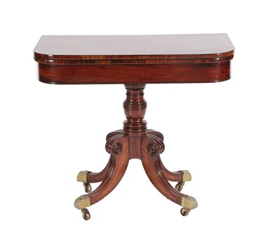 Lot 513 - A Regency Mahogany, Rosewood Crossbanded and Boxwood Strung Foldover Tea Table, early 19th century