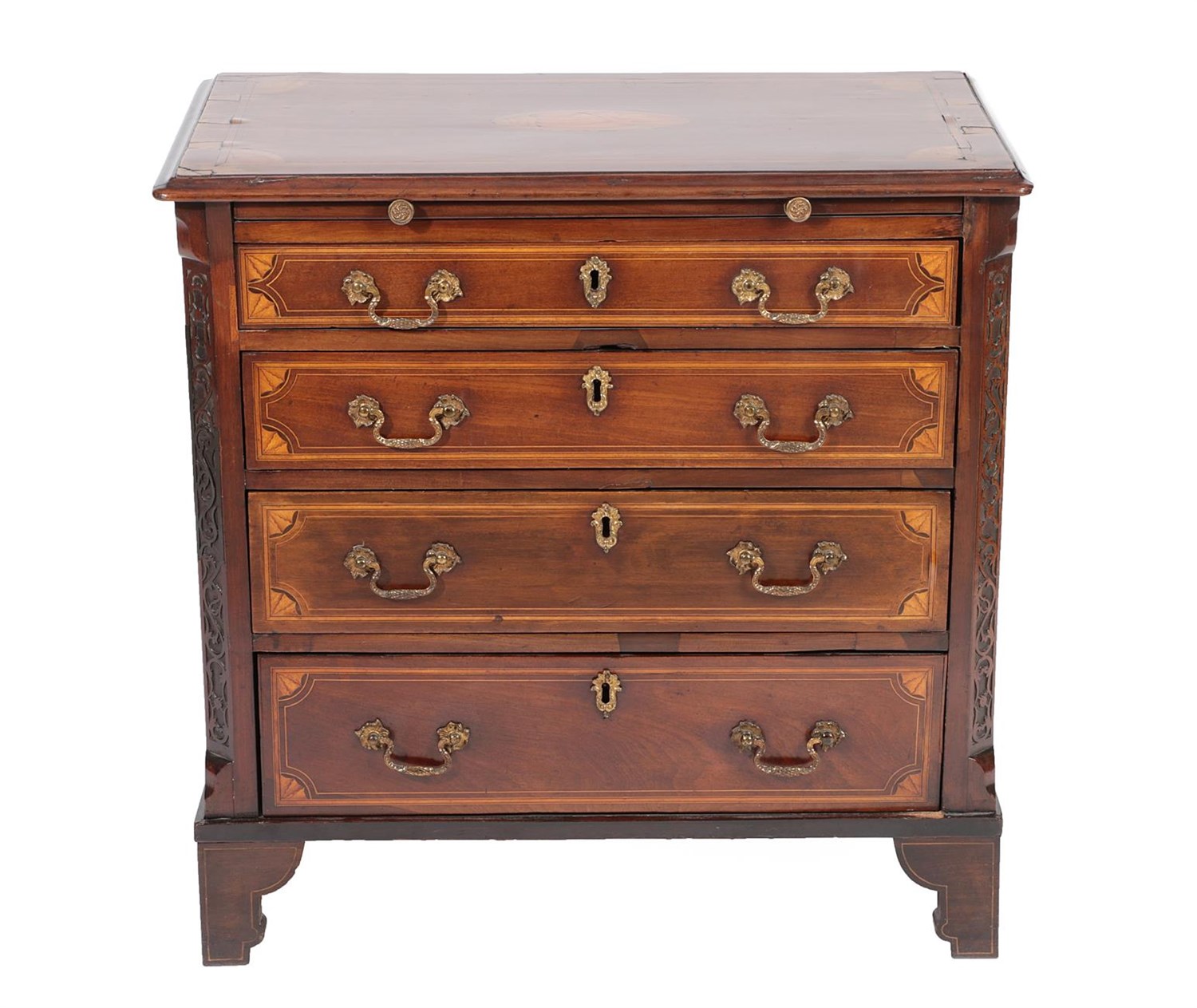 Lot 517 - A George III Mahogany and Satinwood Banded Straight Front Chest of Drawers, late 18th century,...