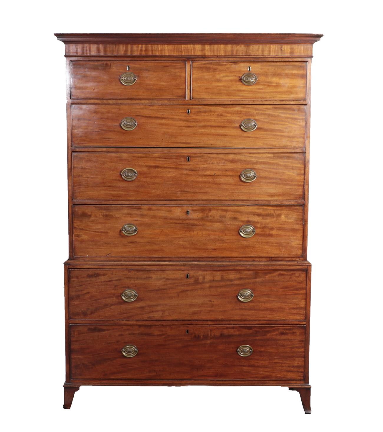 Lot 521 - A George III Mahogany Chest on Chest, circa 1800, the bold cornice above two short and five...
