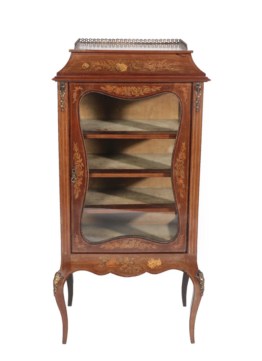 Lot 525 - A Late Victorian Mahogany and Marquetry Inlaid Vitrine, late 19th century, inlaid with flowers,...