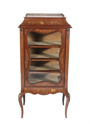 Lot 525 - A Late Victorian Mahogany and Marquetry Inlaid Vitrine, late 19th century, inlaid with flowers,...