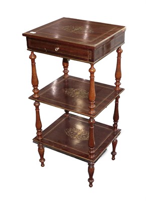 Lot 526 - A Late Victorian Mahogany and Brass Inlaid Three-Tier Etagere, late 19th century, of...