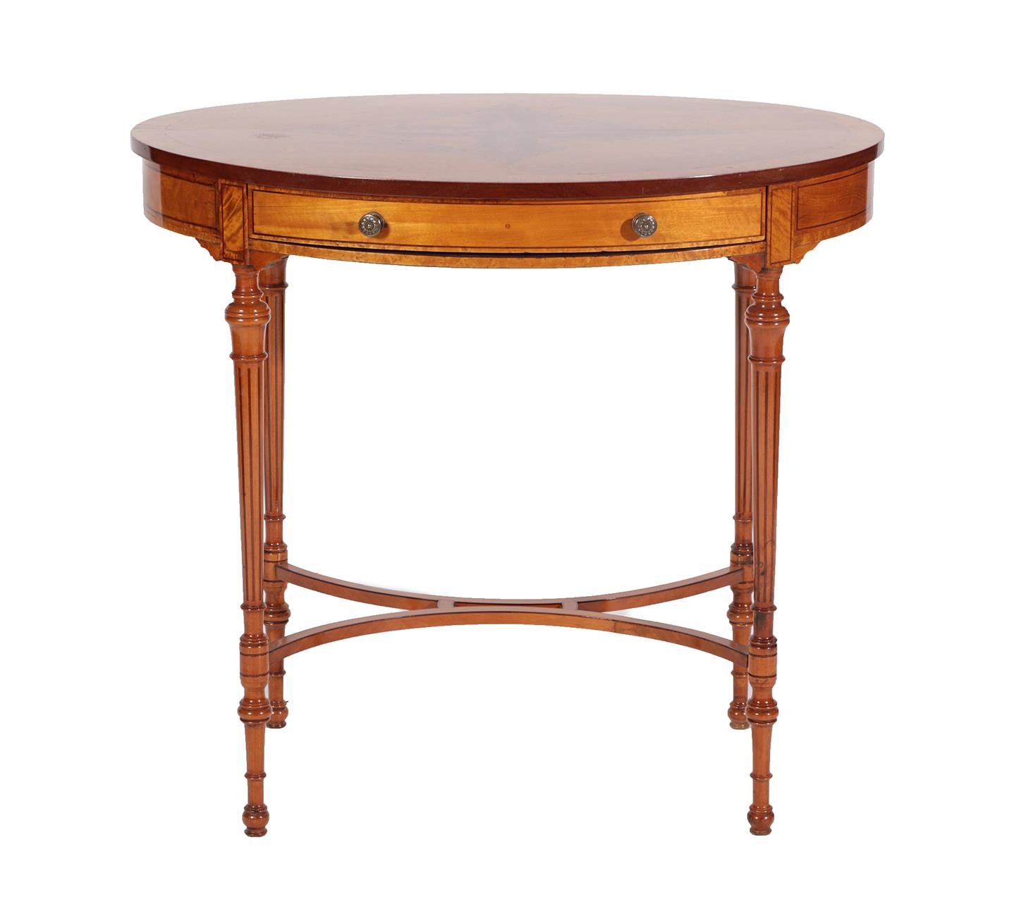 Lot 537 - A Late Victorian Satinwood, Crossbanded and Marquetry Inlaid Oval Occasional Table, late 19th...