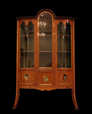 Lot 539 - A Victorian Satinwood and Polychrome Painted Display Cabinet, late 19th century, in...
