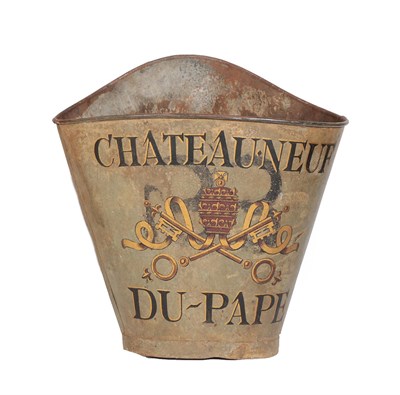 Lot 543 - An Early 20th Century French Galvanised Metal Grape Hod, with Chateauneuf-du-Pape lettering...