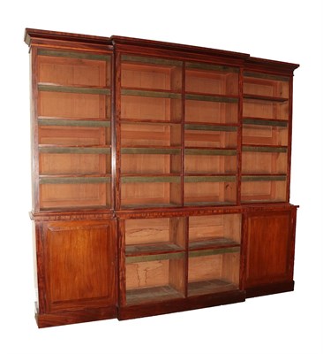 Lot 557 - ~ A Victorian Mahogany Breakfront Library Bookcase, 2nd half 19th century, the upper section...
