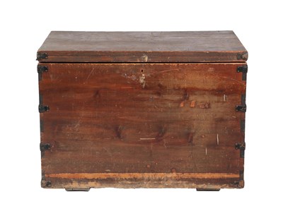 Lot 574 - ~ A Victorian Stained Pine and Metal Bound Silver Chest, late 19th century, the hinged lid...
