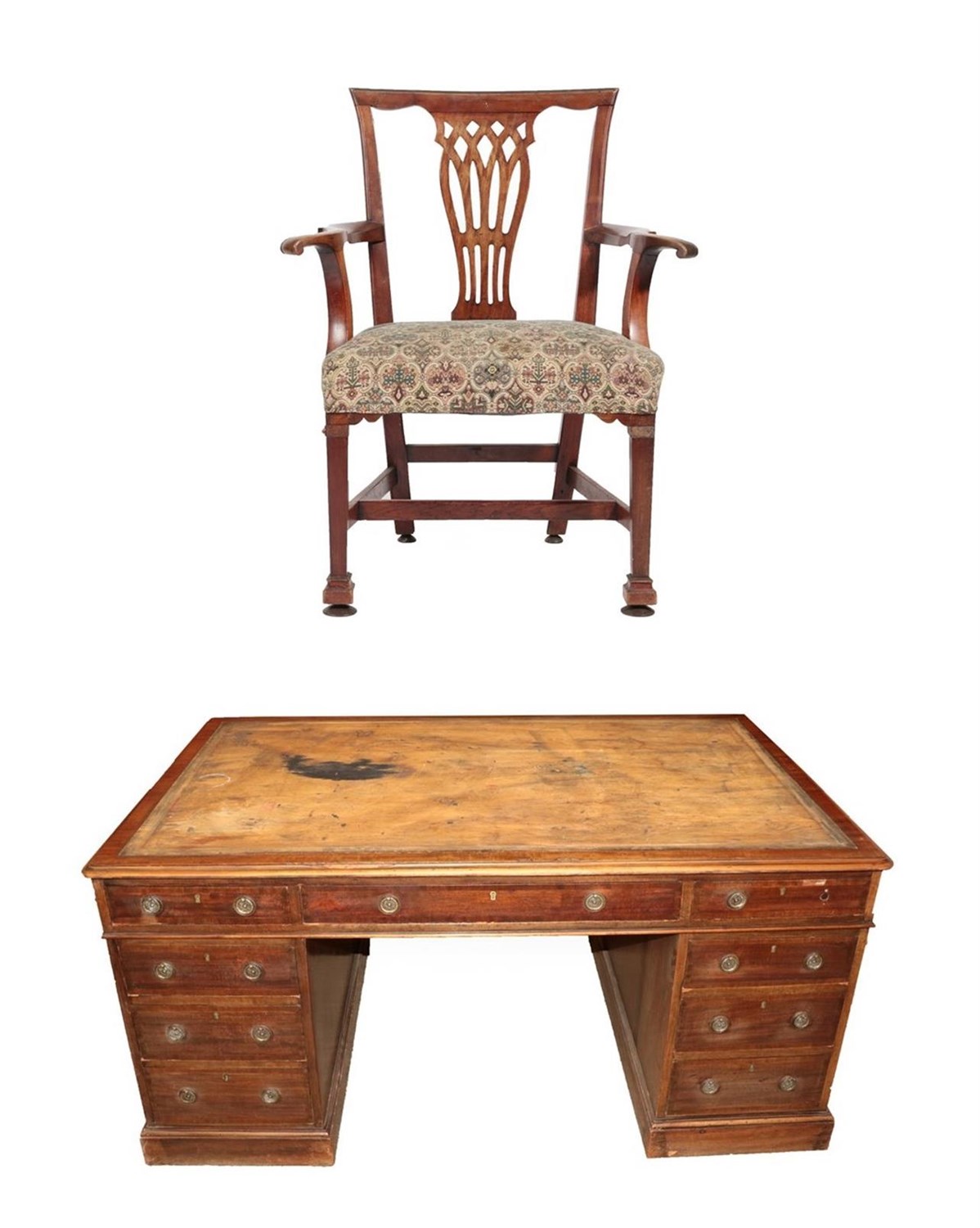 Lot 575 - ~ A Victorian Mahogany and Crossbanded Partners' Desk, mid 19th century, with baize writing surface