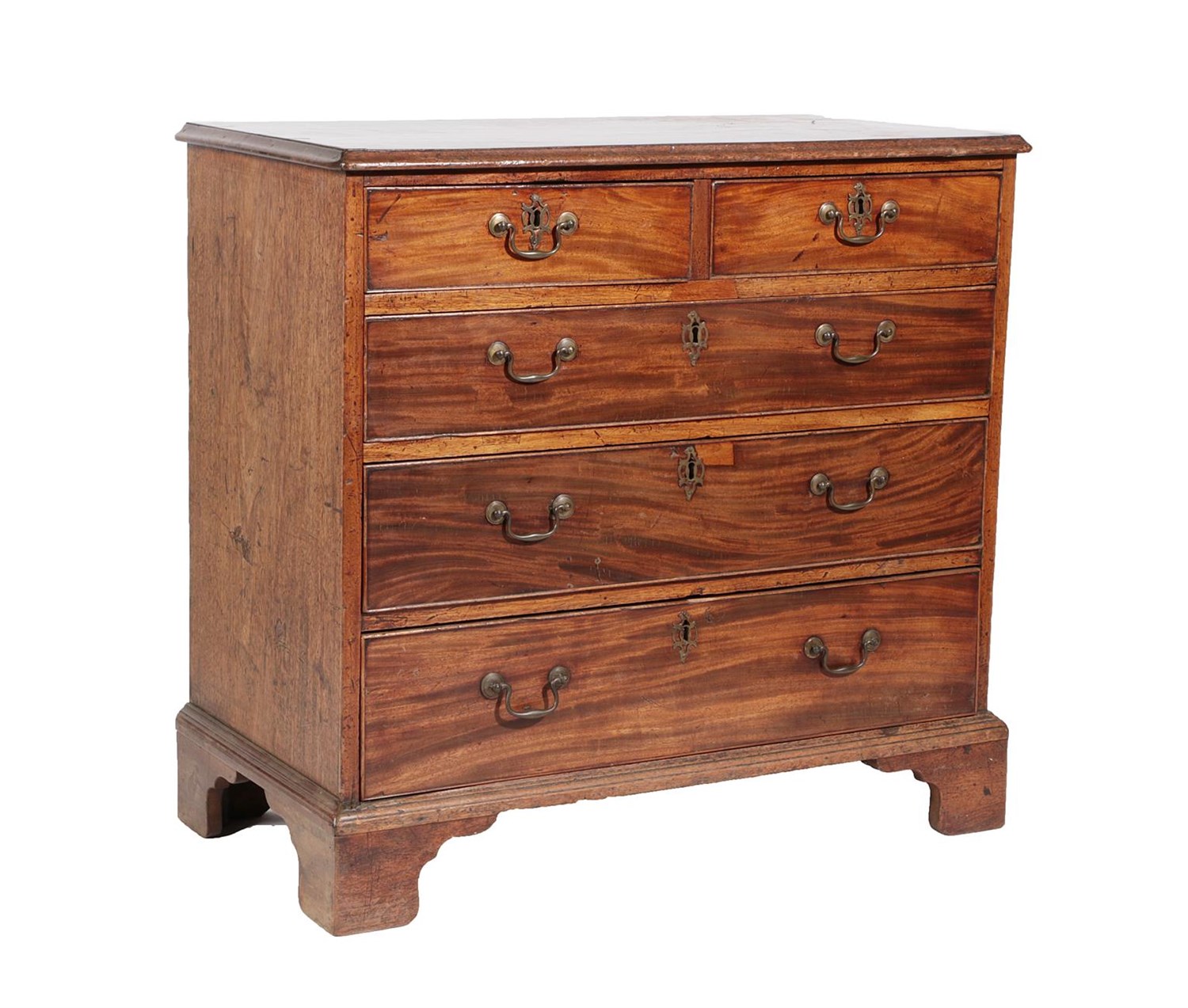 Lot 578 - ~ A George III Mahogany and Crossbanded Straight Front Chest of Drawers, late 18th century, the...