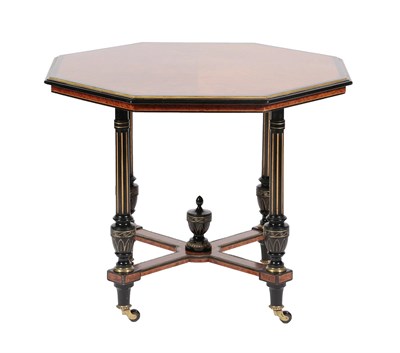 Lot 589 - <> An Ebonised and Amboyna Octagonal Shaped Occasional Table, in the manner of Gillows, late...