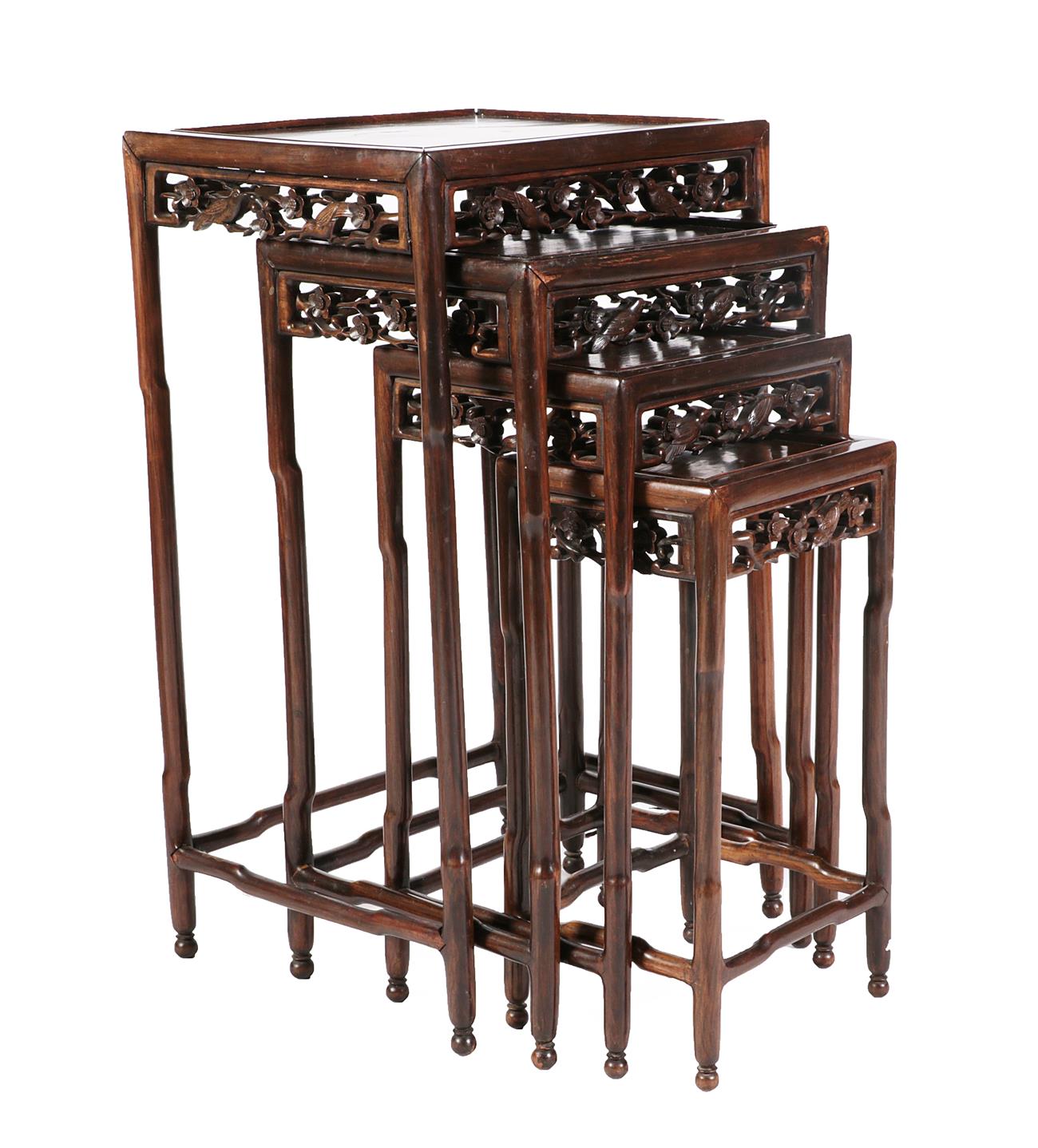 Lot 604 - A Quartetto Nest of Chinese Hardwood Tables, early 20th century, of graduated rectangular form with