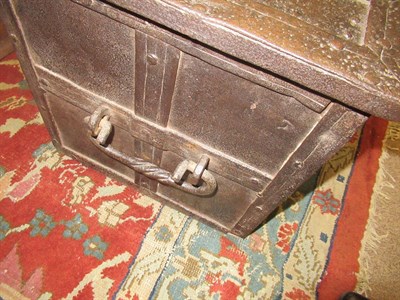 Lot 607 - A German Iron Armada Chest, 17th century, of usual riveted strapwork form with false front...