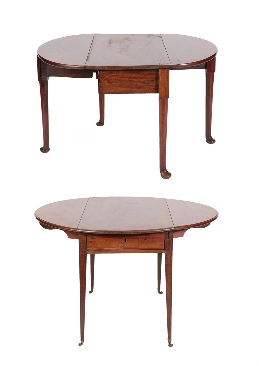 Lot 626 - ~ A George III Mahogany Dining Table, late 18th century, with two rounded leaves to form an...