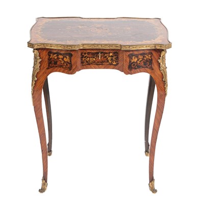 Lot 634 - A French Kingwood, Amboyna and Marquetry Inlaid and Gilt Metal Mounted Work Table, circa 1880,...