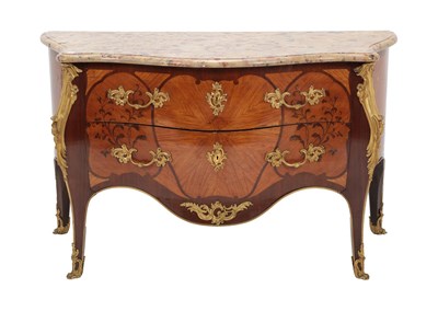 Lot 640 - {} A 20th Century Marquetry and Bois Satine Gilt Metal Commode, in Louis XIV style, of...