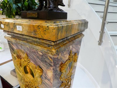 Lot 643 - {} A Pair of French Style Pink Marble and Gilt Metal Mounted Pedestals, modern, of square...