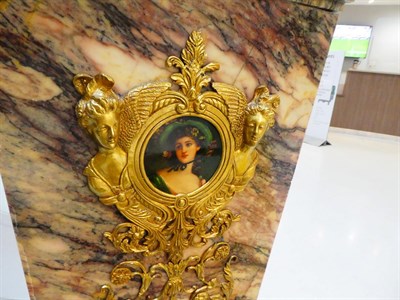 Lot 643 - {} A Pair of French Style Pink Marble and Gilt Metal Mounted Pedestals, modern, of square...