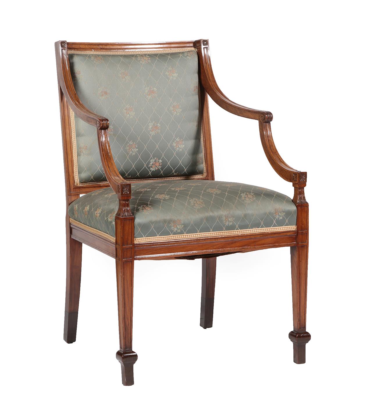 Lot 651 - A Rosewood Framed Armchair, circa 1900, recovered in floral silk fabric, the moulded frame with...