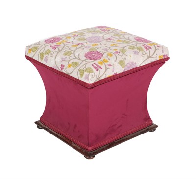 Lot 654 - A Victorian Upholstered Box Stool, late 19th century, recovered in floral crewelwork style...