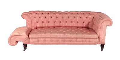 Lot 656 - A Victorian Chesterfield Drop-End Sofa, circa 1870, recovered in buttoned pink silk damask,...
