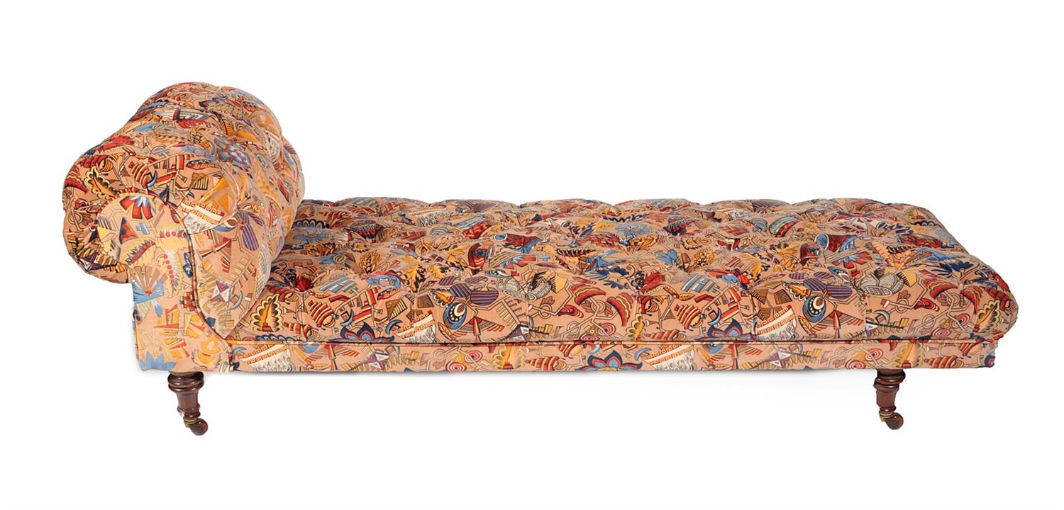 Lot 678 - A Victorian Oversized Day Bed, late 19th century, recovered in multicoloured buttoned fabric,...