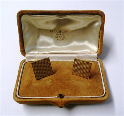 Lot 536 - A Pair of 18 Carat Gold Cufflinks, by Boucheron, the square heads of textured form measure 1.7cm by