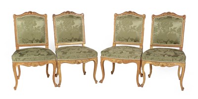 Lot 682 - A Suite of Louis XV Style Giltwood Furniture, 19th century, upholstered in green silk damask,...