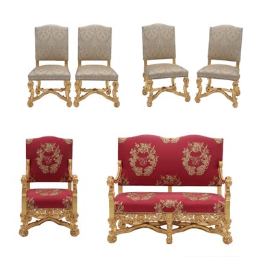 Lot 687 - {} A George I Style Giltwood Suite, 20th century, comprising a two-seater sofa, upholstered in...