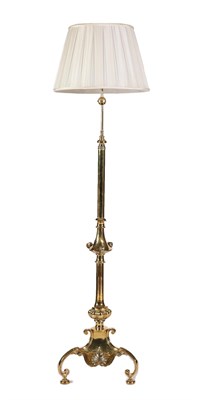 Lot 698 - A Brass Stylised Standard Lamp, late 19th century, on a column support with knopped base and...