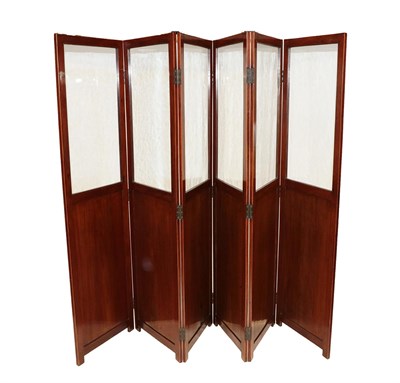 Lot 702 - A Late Victorian Glazed Mahogany Six-Leaf Dressing Screen, late 19th century, with boxwood...
