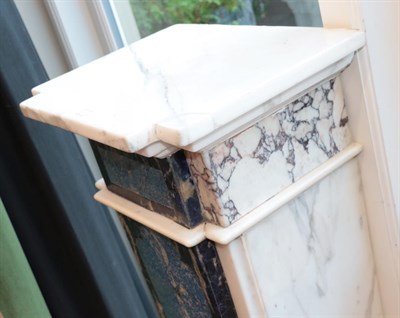 Lot 705 - {} A Pair of 20th Century Grey and White Marble Pedestals, with lapis lazuli panels, of square...