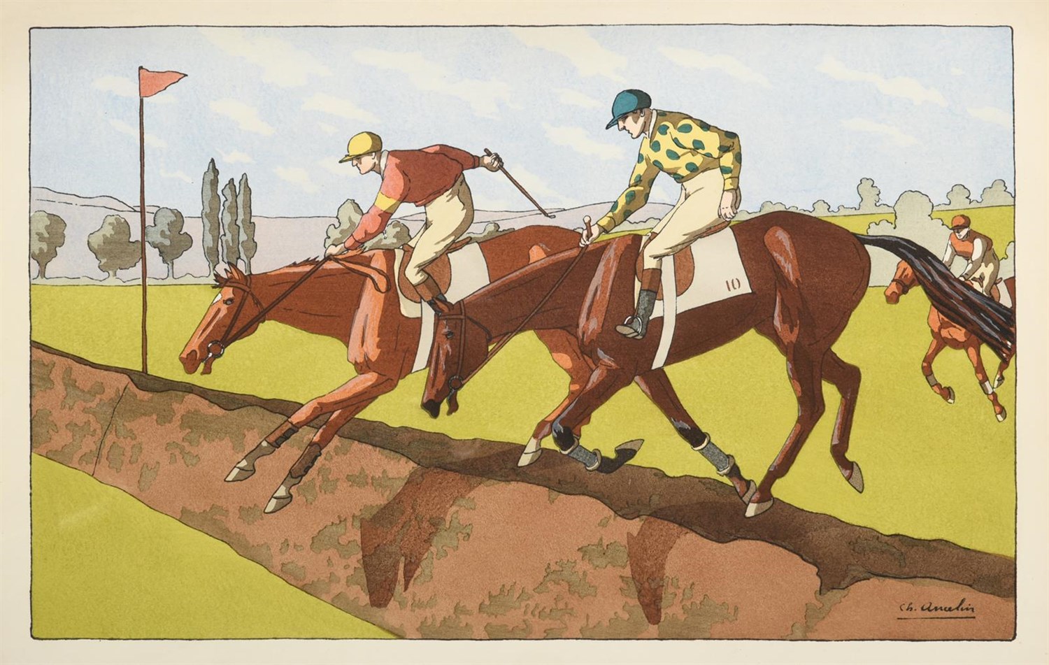 Lot 1002 - Charles Ancelin (1863 - 1940)Â French Under starter's orders Lithograph, together with three...