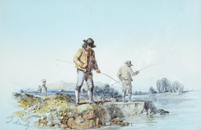 Lot 1013 - James Hardy Jr. (1801-1889) The Anglers Signed, pencil and watercolour heightened with white,...