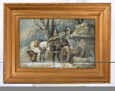 Lot 1021 - Harden Sidney Melville (1824-1894) A blacksmith shoeing a horse outside a thatched cottage in...