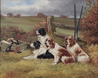Lot 1029 - Sylvester Martin (19th/20th century) Pair of Spaniels beside the day's kill Group of Spaniels...